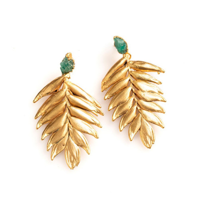 Tillandsia Earrings and Rough Emerald