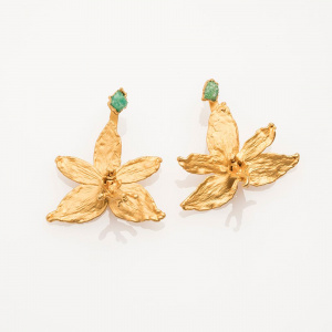 Odontoglossom and Rough Emerald earrings