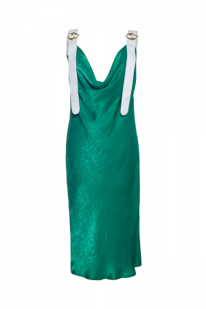 Emerald Midi dress with White Belt Straps